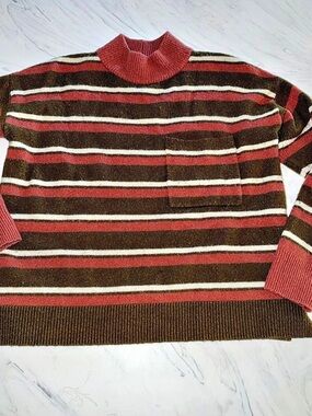 Madewell Striped mock neck Turtleneck Sweater in Brown & Pink pocket Size XXS